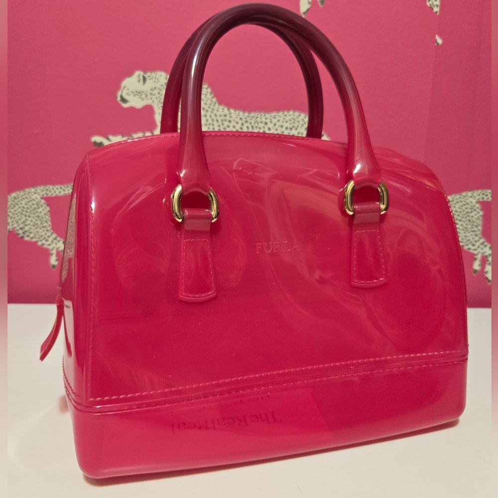 GUC Furla Candy Gang Sweetie Hot Pink Satchel Top Handle Boston Bag With Lock - Picture 6 of 11
